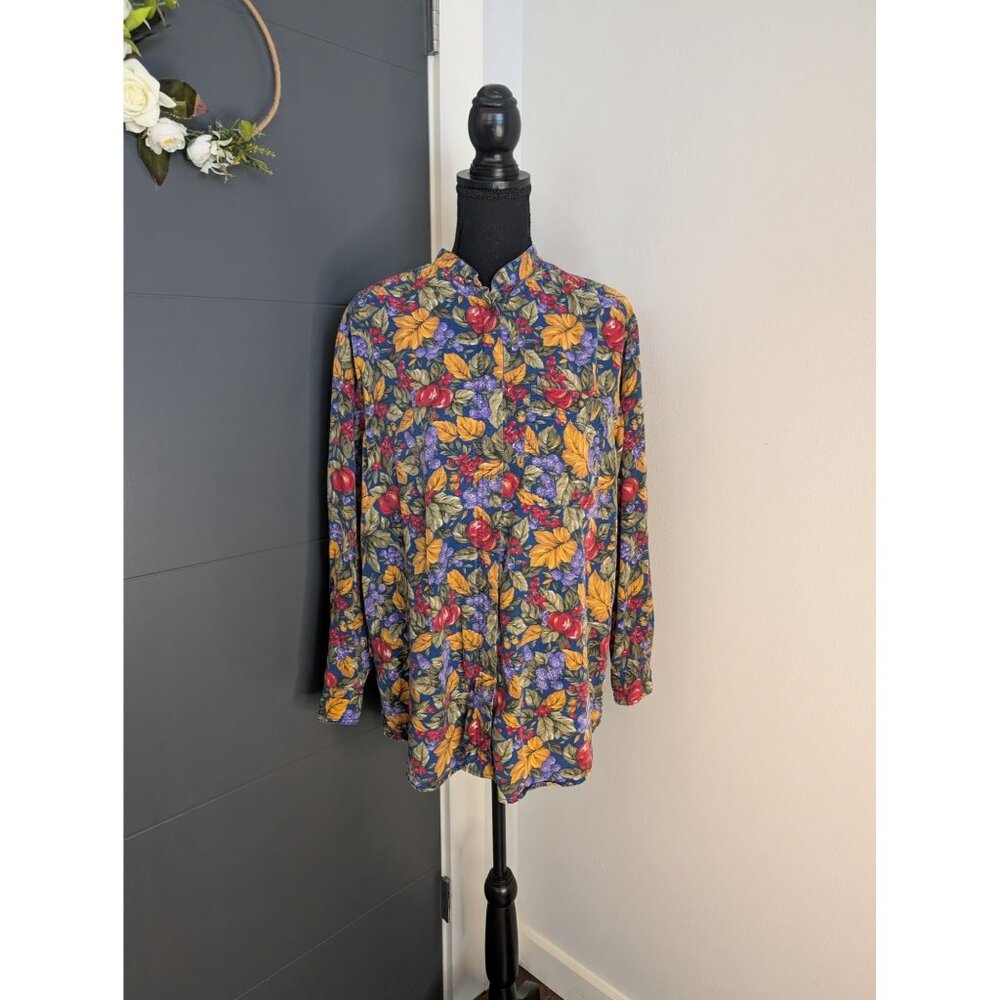 Vintage LizWear Floral Button-Up‎ Shirt Multicolor Fall-Inspired Pattern Size M